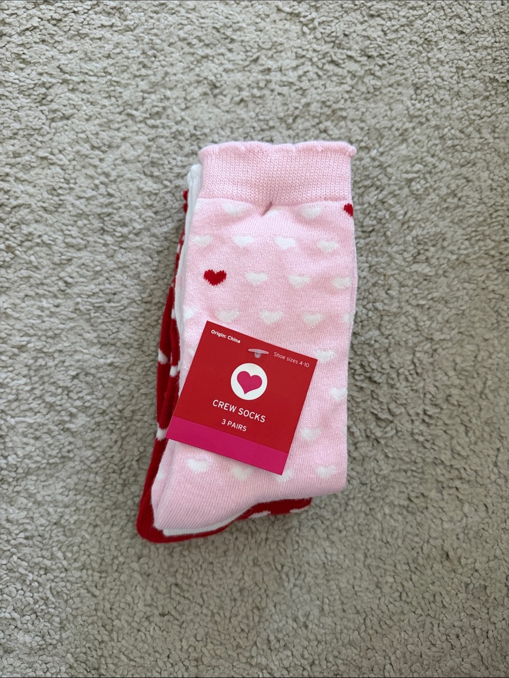 Target Pink and Red Heart Crew Socks - Pack of 3